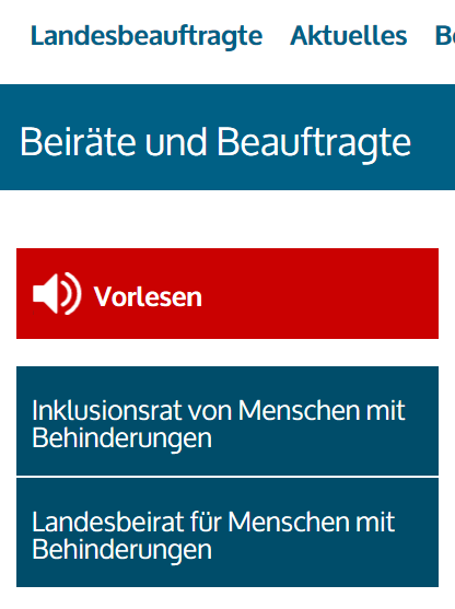 Bildschirmfoto des Menüs "Beiräte und Beauftragte"